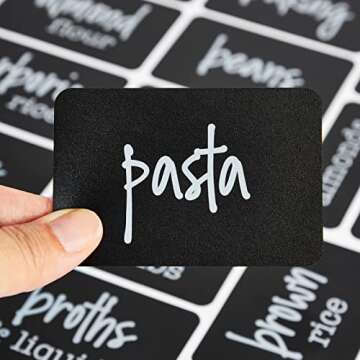 Talented Kitchen 136 Pieces Chalkboard Pantry Labels for Containers Preprinted, White Script on Black Stickers for Jars, Kitchen Canisters (Water Resistant) - Pantry Stickers for Containers