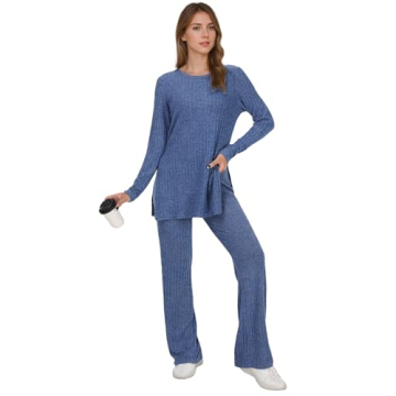 Stylish Cnlinkco Women's Ribbed Knit Lounge Set for Comfort