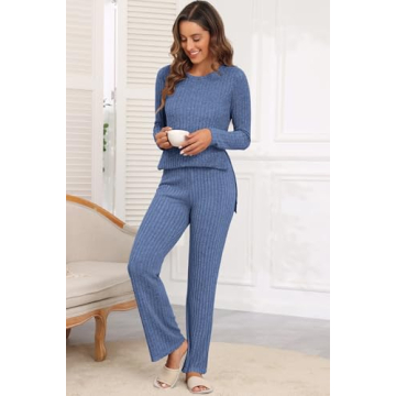 Stylish Cnlinkco Women's Ribbed Knit Lounge Set for Comfort