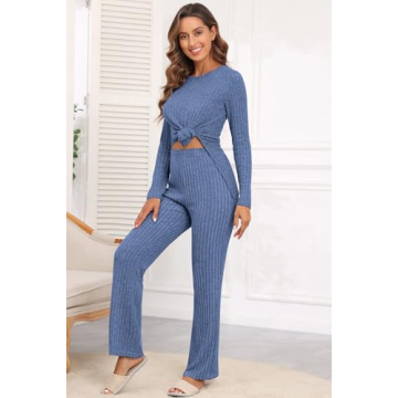 Stylish Cnlinkco Women's Ribbed Knit Lounge Set for Comfort