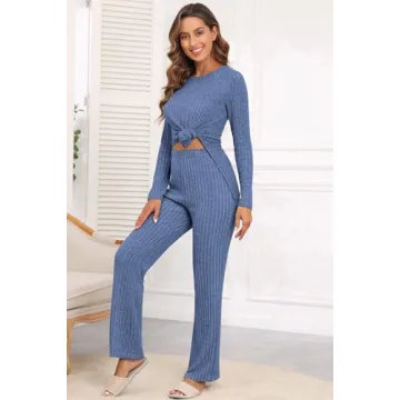 Stylish Cnlinkco Women's Ribbed Knit Lounge Set for Comfort