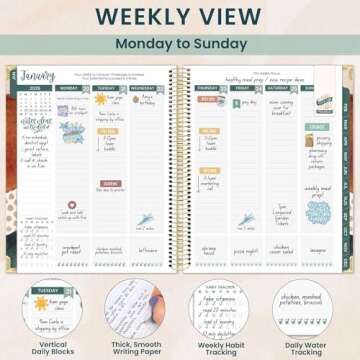 bloom daily planners 2025 Hardcover Calendar Year Goal & Vision Planner (January 2025 - December 2025) - Monthly/Weekly Column View Agenda Organizer - 7.5" x 9" - Earthy Abstract, Green