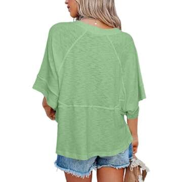 Sovelen Women's Summer Casual Crewneck Batwing Half Sleeve T-Shirts Solid Color Loose Fit Cute Basic Flowy Tops Tees Blouses Light Green