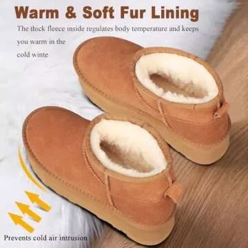 metricfalcon Platform Mini Boots for Women Suede Upper Winter Boots Warm Fur Fleece Lined Anti-Slip ...