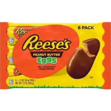 REESE'S Milk Chocolate Peanut Butter Eggs, Easter Basket Easter Candy Packs, 1.2 oz (6 Count)