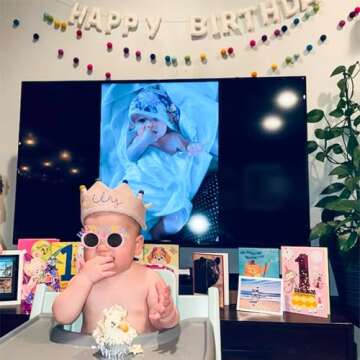 Pre-Strung Happy Birthday Banner - Felt Ball Garland - HAPPY BIRTHDAY Garland, Rainbow Birthday Decorations, Personalized Happy Birthday Sign for Birthday Decor, Party Decor, Photo Prop (White)