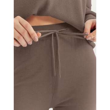 LILLUSORY Lounge Sets For Women 2 Two Piece Outfits 2025 Fall Trendy Matching knit Sweat Suit Oversized Sweaters Wide Leg Pants Sweatsuit Loungewear Cute Travel Comfy Clothes Nutmeg M