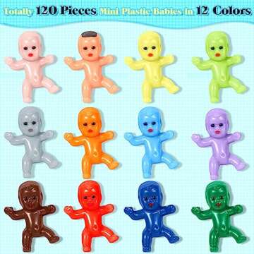 Selizo 120pcs Mini Plastic Babies, Tiny Plastic Baby Figurines Small King Cake Babies Bulk for Ice C...