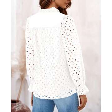 PRETTYGARDEN Women's Dressy Casual Blouse Tops Fall Spring Puff Long Sleeve Button V Neck Hollow Out...