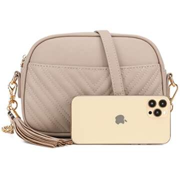 lola mae Quilted Crossbody Bag, Trendy Design Shoulder Purse (Stone)