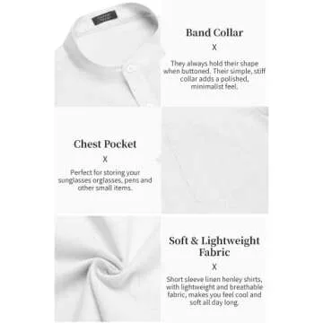 COOFANDY Men's Cotton Linen Henley Shirt Short Sleeve Hippie Casual Beach T-Shirts with Pocket