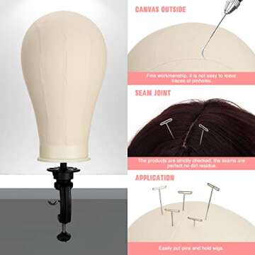 22 Inch Wig Head (White), Wig Stand Tripod with Head, Canvas Block Head Mannequin Head Stand Wig Dis...