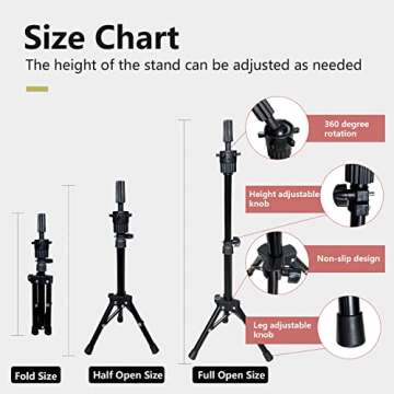 22 Inch Wig Head (White), Wig Stand Tripod with Head, Canvas Block Head Mannequin Head Stand Wig Display Styling Head With Mount Hole, Manikin Canvas Head Block Set for Wigs Making Display with Wig Caps, T Pins C Pins Set Bristle Brush