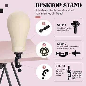 22 Inch Wig Head (White), Wig Stand Tripod with Head, Canvas Block Head Mannequin Head Stand Wig Display Styling Head With Mount Hole, Manikin Canvas Head Block Set for Wigs Making Display with Wig Caps, T Pins C Pins Set Bristle Brush