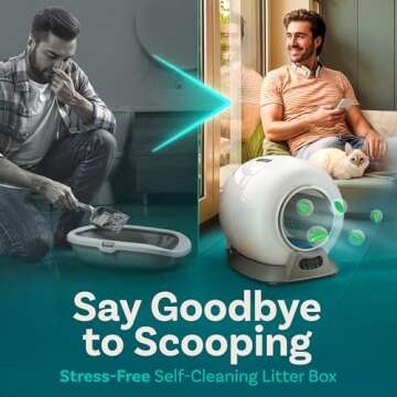 Self Cleaning Litter Box with Auto Safety Sensors for Multiple Cats - Automatic Cat Litter Box Self-...