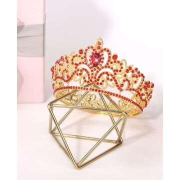 Wecoe Small Red Crown Tiara For Flower Bouquets Accessories Mini Crown Birthday Princess Crown Cake Decorations Wedding Hair Accessories Ornaments Gifts