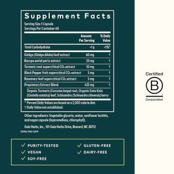 Gaia Herbs Agile Mind - Cognitive Support Supplement with Turmeric & Bacopa 60 Capsules