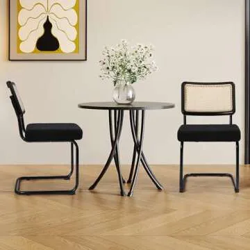 KROFEM Modern Cesca Cane Dining Chairs, Set of 2, Handwoven Rattan Cane Back with Boucle Upholstered...