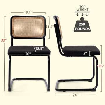 KROFEM Cesca Cane Dining Chairs Set of 2 for Stylish Dining