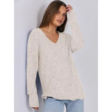 Casual Lightweight V Neck Sweater Tunic for Women