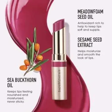 bareMinerals Dewy Lip Gloss-Balm, Hydrating Lip Gloss + Tinted Lip Balm Hybrid, Shine Finish + 24 Hour Hydration, For Soft + Smooth Lips, Non Sticky, Vegan