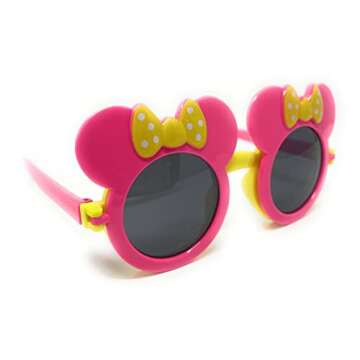 EHH - Kids Mouse Ear Round Flip Out Sunglasses (Neon Pink/Yellow Bows)