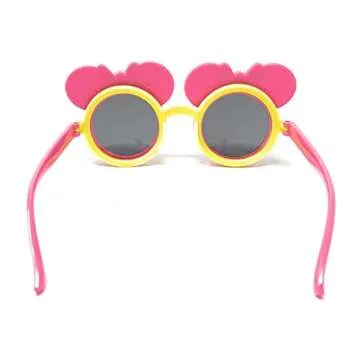 EHH - Kids Mouse Ear Round Flip Out Sunglasses (Neon Pink/Yellow Bows)