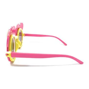 EHH - Kids Mouse Ear Round Flip Out Sunglasses (Neon Pink/Yellow Bows)