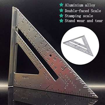Carpenter Square, 7-inch Aluminum Square+ 5Pcs Woodworking Pen Rafter Carpenter Triangle Square Pres...