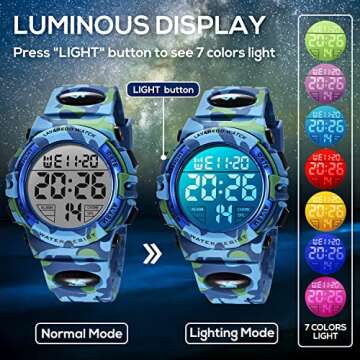 A ALPHA Boys Digital Sport Watch, Waterproof Alarm Calendar Analog for 3-15 Year Olds, Rubber Band, ...