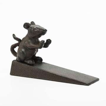 Sungmor Heavy Duty Cast Iron Mouse Door Stops | Decorative Cute Animal Statue Metal Door Stopper Wedge with Non-Slip Mat | Solid & Antique Style Windproof Door Holder for Patio Yard Garden Farmhouse