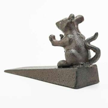 Sungmor Heavy Duty Cast Iron Mouse Door Stops | Decorative Cute Animal Statue Metal Door Stopper Wedge with Non-Slip Mat | Solid & Antique Style Windproof Door Holder for Patio Yard Garden Farmhouse