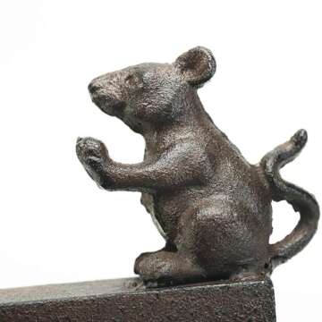 Sungmor Heavy Duty Cast Iron Mouse Door Stops | Decorative Cute Animal Statue Metal Door Stopper Wedge with Non-Slip Mat | Solid & Antique Style Windproof Door Holder for Patio Yard Garden Farmhouse