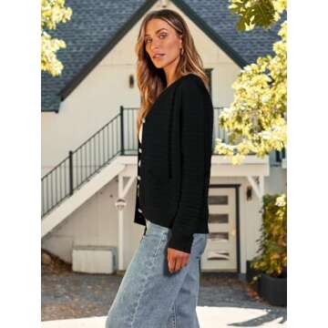 LILLUSORY Women's Cable Knit Cardigan Sweaters 2024 Fall Trendy Open Front Button Up Tweed Blazer Jackets Ladies Chunky Oversized Coat Coatigan Old Money Clothes Cute Outfits Black M