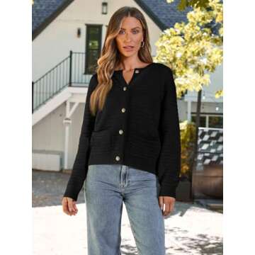 LILLUSORY Women's Cable Knit Cardigan Sweaters 2024 Fall Trendy Open Front Button Up Tweed Blazer Jackets Ladies Chunky Oversized Coat Coatigan Old Money Clothes Cute Outfits Black M