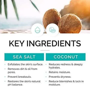 Vitamins and Sea Beauty, Hydrating Exfoliating Face Cleansing Wash Scrub, Skin Deep Pore Cleanser Minimizer with Sea Salt and Coconut Skincare, 5.1 Fl Oz