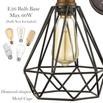 DAYCENT Industrial Plug in Wall Sconces Set of Two Oil Rubbed Bronze Wall Light with On Off Switch Farmhouse Gooseneck Sconces Wall Lighting Polygon Caged Wall Light Fixtures