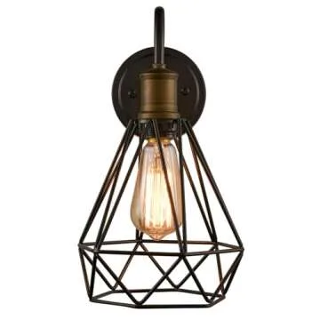 DAYCENT Industrial Plug in Wall Sconces Set of Two Oil Rubbed Bronze Wall Light with On Off Switch Farmhouse Gooseneck Sconces Wall Lighting Polygon Caged Wall Light Fixtures