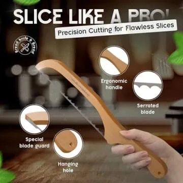 16" Sourdough Slicer for Homemade Bread with Strengthened Stainless Steel Blade - Premium Bow Bread Knife for Homemade Bread - Wooden Bread Bow Knife for Bagels, Baguettes - Sourdough Bread Slicer