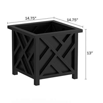 Pure Garden Lattice Design Planter Box - Elegant Black Outdoor Flower Pot