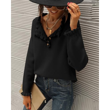 BTFBM Women's Ruffle Knitted Sweater - Fall Winter Essentials