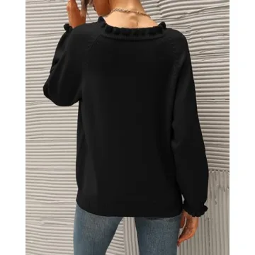 BTFBM Women's Ruffle Knitted Sweater - Fall Winter Essentials
