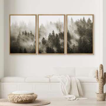 SIGNWIN Framed Canvas Print Wall Art Woodland Nursery Decor Set Duotone Blue Misty Pine Tree Forest ...