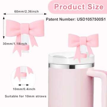 RSAJHTRY Bow Straw Toppers for Stanley Cups – 3pcs Pink Silicone Accessories