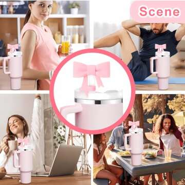 Pink Bow Straw Toppers for Stanley Cups – 3pcs Set