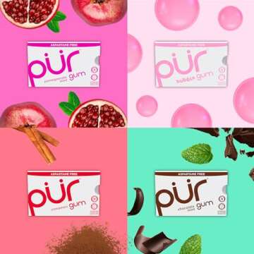 PUR Gum | Aspartame Free Chewing Gum | 100% Xylitol | Natural Flavored Gum, Variety Pack, 9 Pieces (Pack of 8)