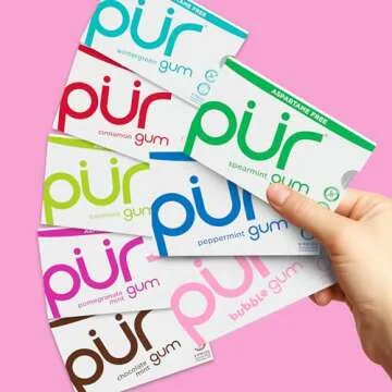 PUR Gum | Aspartame Free Chewing Gum | 100% Xylitol | Natural Flavored Gum, Variety Pack, 9 Pieces (Pack of 8)