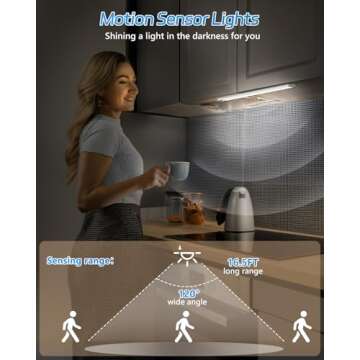 HIBOITEC LED Motion Sensor Cabinet Light 2500mAh 2 Packs Rechargeable Under Counter Closet Lighting,...