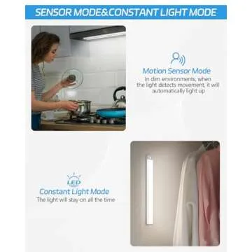 HIBOITEC LED Motion Sensor Cabinet Light 2500mAh 2 Packs Rechargeable Under Counter Closet Lighting, Wireless Night Light with 54 LEDs for Cabinet, Wardrobe, Kitchen, Hallway, Stairs