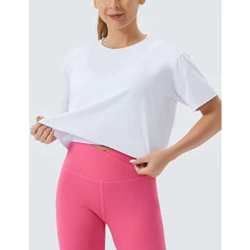 THE GYM PEOPLE Women's Workout Crop Top T-shirt Short Sleeve Boxy Yoga Running Cropped Basic Tee White